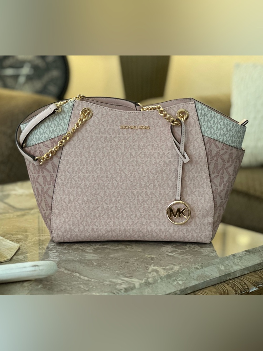 Michael Kors Blush Pink MK Signature Chain-Handle Shoulder Bag
